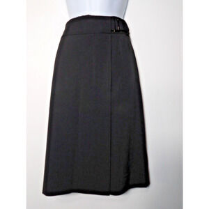 Classique Entier Atelier Sz 6 Pencil Skirt Black Wool Wrap Buckle Knee Modest
